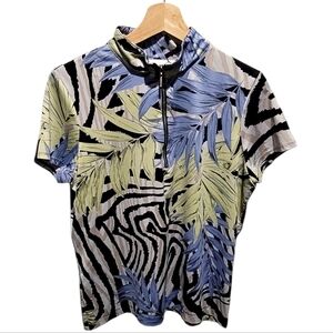 Weekends By Chico's 1/4 Zip Tropical Polo Size 2-Large